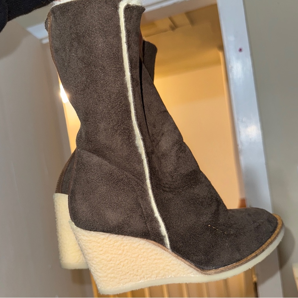 Brown Suede Wedge Boots
